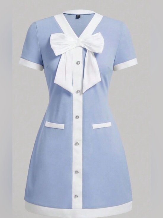 SHEIN Dresses & Skirts - Periwinkle Blue Mod Front Button Dress Cosplay Stewardess M